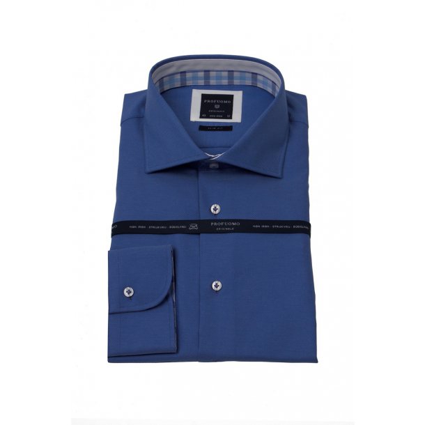 Niebieska modna koszula męska taliowana (SLIM FIT) z kontrastami w kratę