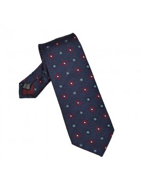 Granatowy krawat jedwabny w bordowe wzory