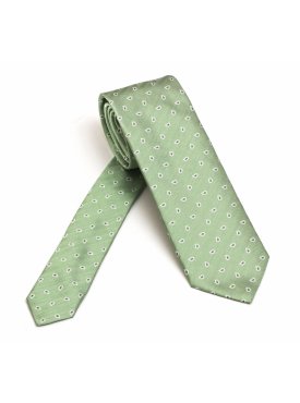 Elegancki zielony krawat jedwabny Van Thorn w mały biały wzór paisley