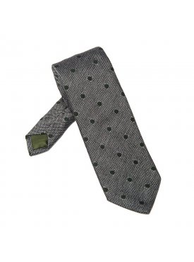 Elegancki szary krawat Bigi w zielone grochy