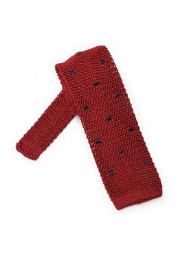 Czerwony krawat knit w granatowe kwadraty
