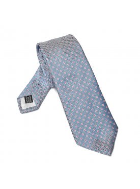 Elegancki DŁUGI błękitny krawat Van Thorn w różowe kropki