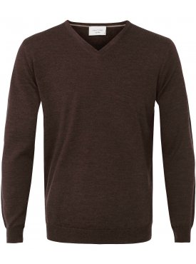 Sweter  /  pulower v-neck z wełny z merynosów brązowy