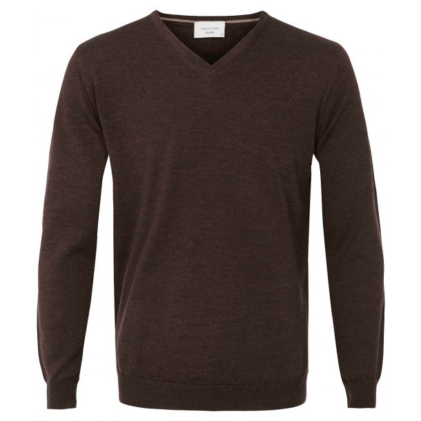 Sweter / pulower v-neck z wełny z merynosów brązowy
