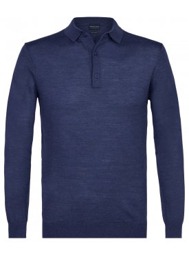 Elegancki niebieski sweter polo z długimi rękawami 