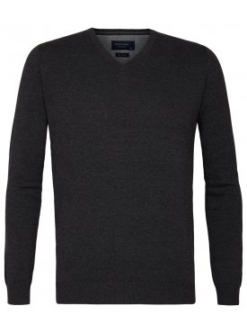 Grafitowy sweter  /  pulower V-neck z bawełny PIMA 