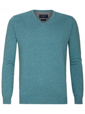Turkusowy sweter  /  pulower V-neck z bawełny PIMA 