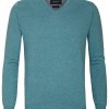 Turkusowy sweter / pulower V-neck z bawełny PIMA 