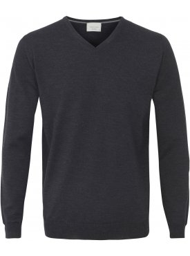 Sweter  /  pulower v-neck z wełny z merynosów grafitowy