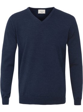 Sweter  /  pulower v-neck z wełny z merynosów w kolorze jeansu