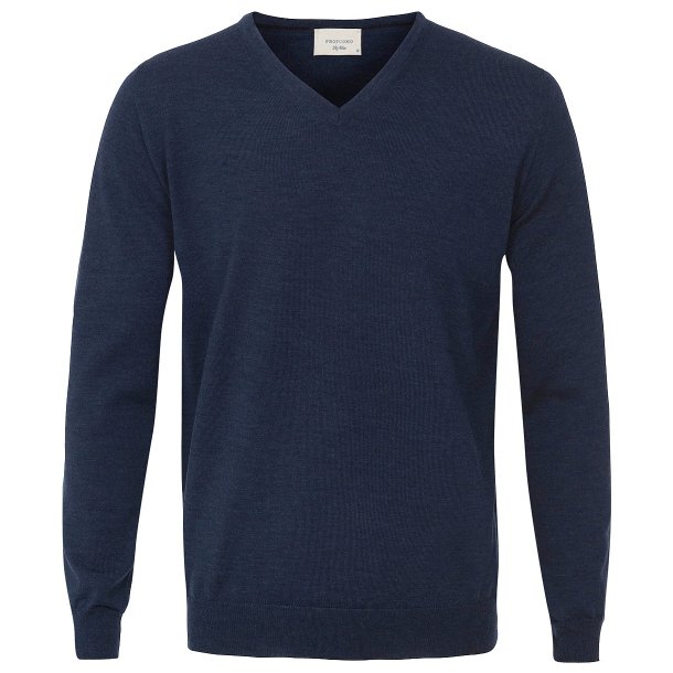 Sweter / pulower v-neck z wełny z merynosów w kolorze jeansu