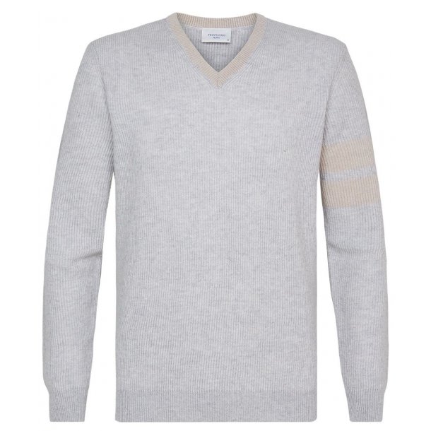 Jasnoszary sweter męski w serek 100% wełna merino
