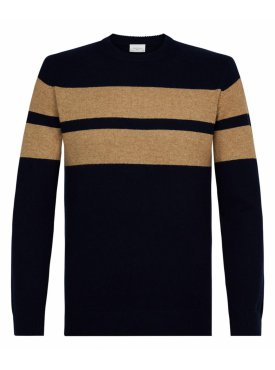 Granatowy sweter w brązowe pasy Profuomo 