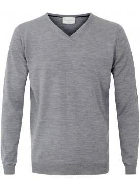 Sweter  /  pulower v-neck z wełny z merynosów szary