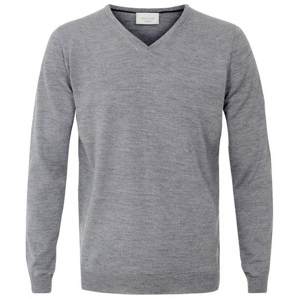 Sweter / pulower v-neck z wełny z merynosów szary