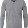 Sweter / pulower v-neck z wełny z merynosów szary
