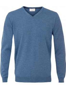 Sweter  /  pulower v-neck z wełny z merynosów niebieski