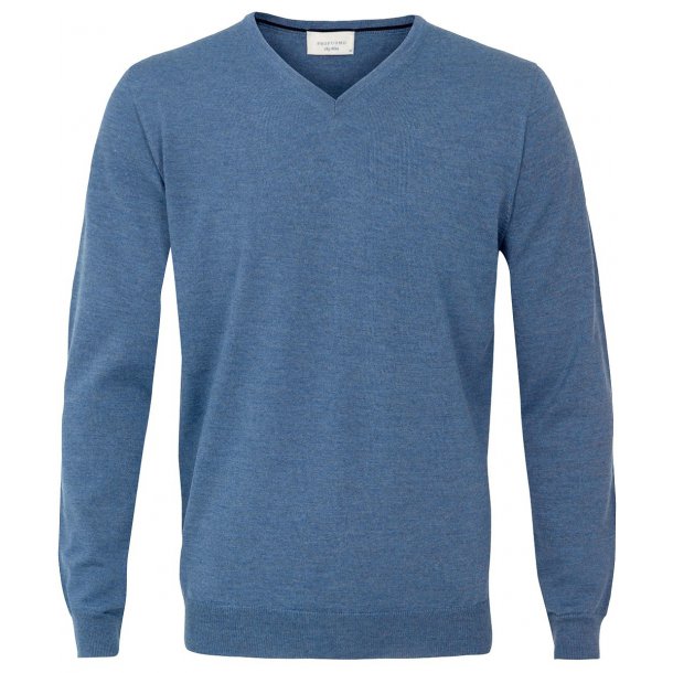 Sweter / pulower v-neck z wełny z merynosów niebieski