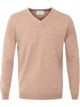Sweter / pulower v-neck z wełny z merynosów beżowy