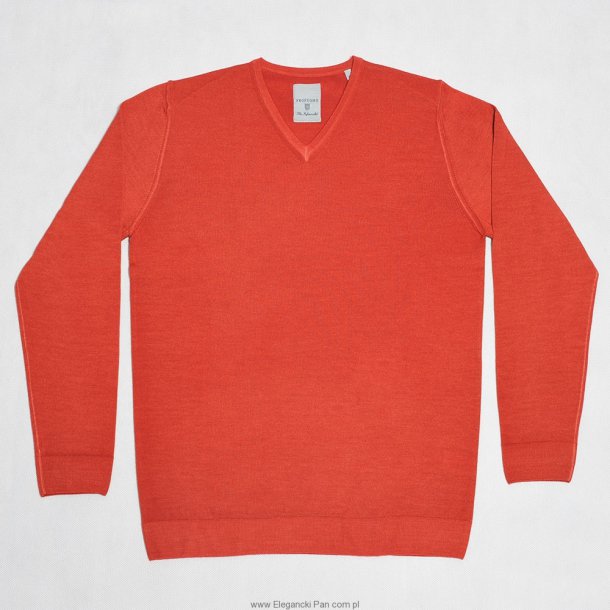  Sweter / pulower v-neck z wełny z merynosów czerwony
