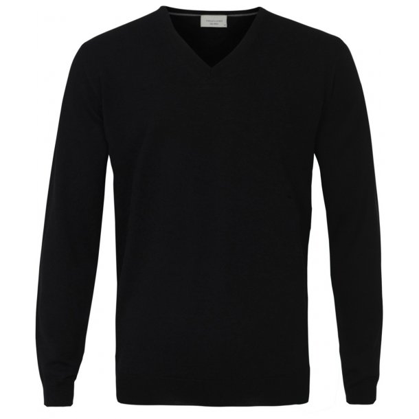 Sweter / pulower v-neck z wełny z merynosów czarny