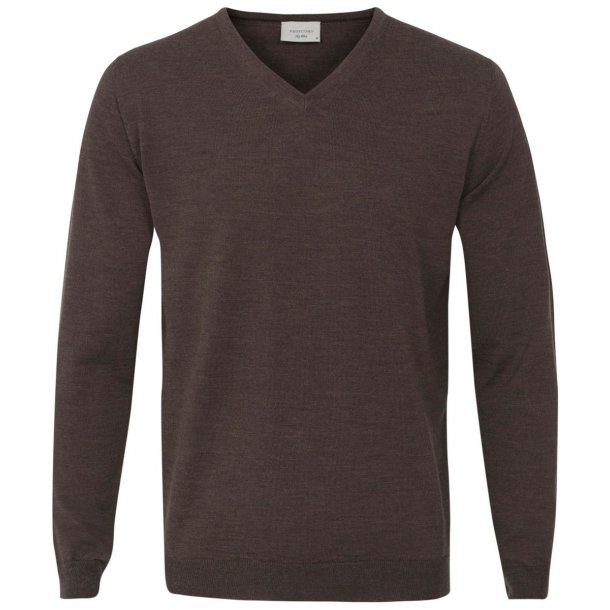 Sweter / pulower v-neck z wełny z merynosów w kolorze kasztanowym