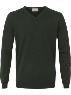 Sweter  /  pulower v-neck z wełny z merynosów w kolorze butelkowej zieleni