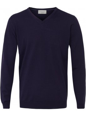 Sweter  /  pulower v-neck z wełny z merynosów w kolorze śliwkowym