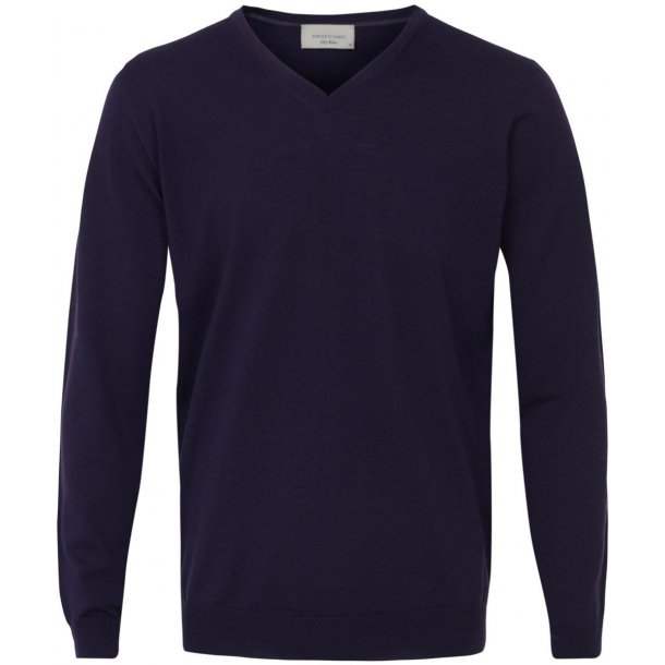 Sweter / pulower v-neck z wełny z merynosów w kolorze śliwkowym
