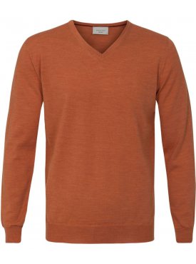 Sweter  /  pulower v-neck z wełny z merynosów w kolorze carota
