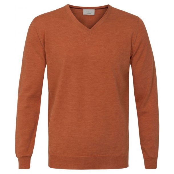 Sweter / pulower v-neck z wełny z merynosów w kolorze carota