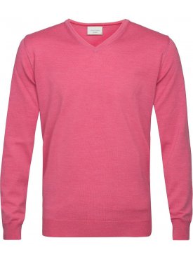 Sweter  /  pulower v-neck z wełny z merynosów różowy