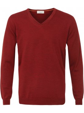 Sweter  /  pulower v-neck z wełny z merynosów czerwony