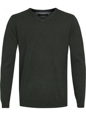 Ciemnozielony sweter  /  pulower v-neck z bawełny 