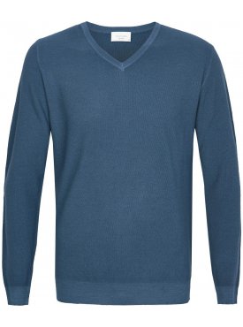 Niebieski sweter Profuomo Sky Blue z wełny pique z dekoltem typu V - rozmiar M