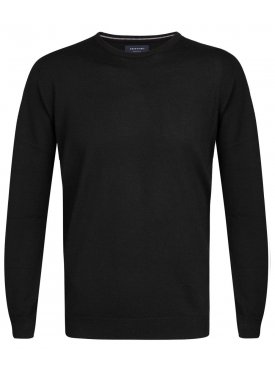 Elegancki czarny sweter Prufuomo Originale z delikatnej wełny merynosów z okrągłym kołnierzem