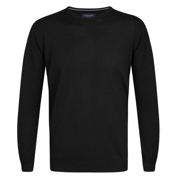 Elegancki czarny sweter Prufuomo Originale z delikatnej wełny merynosów z okrągłym kołnierzem