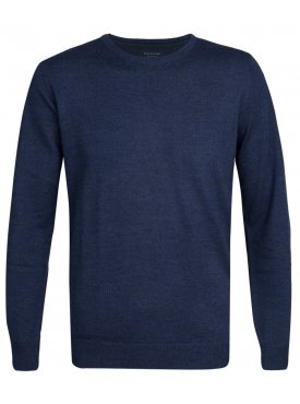 Elegancki niebieski sweter Prufuomo Originale z delikatnej wełny merynosów z okrągłym kołnierzem