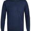 Elegancki niebieski sweter Prufuomo Originale z delikatnej wełny merynosów z okrągłym kołnierzem