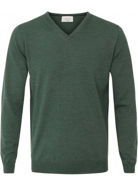 Sweter  /  pulower v-neck z wełny z merynosów zielony