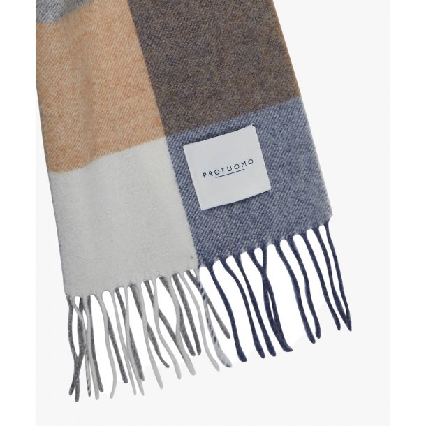 Ciepły niebieski szal z jagnięcej wełny Profuomo w kratę