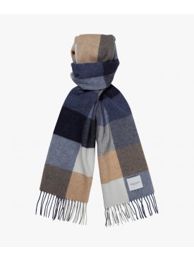 Ciepły niebieski szal z jagnięcej wełny Profuomo w kratę