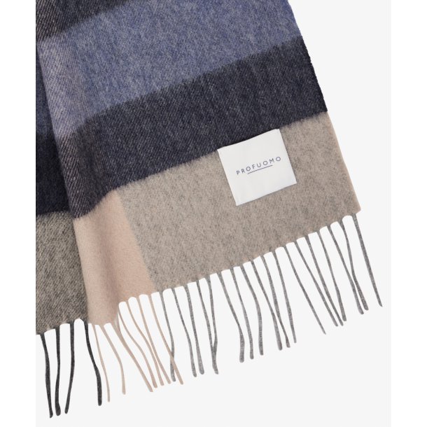Ciepły granatowy szal z jagnięcej wełny Profuomo w kratę