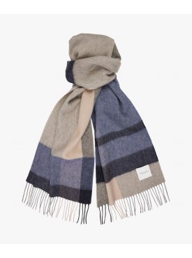 Ciepły granatowy szal z jagnięcej wełny Profuomo w kratę