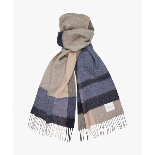 Ciepły granatowy szal z jagnięcej wełny Profuomo w kratę