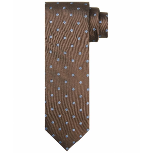 Brązowy jedwabny krawat w groszki - Profuomo