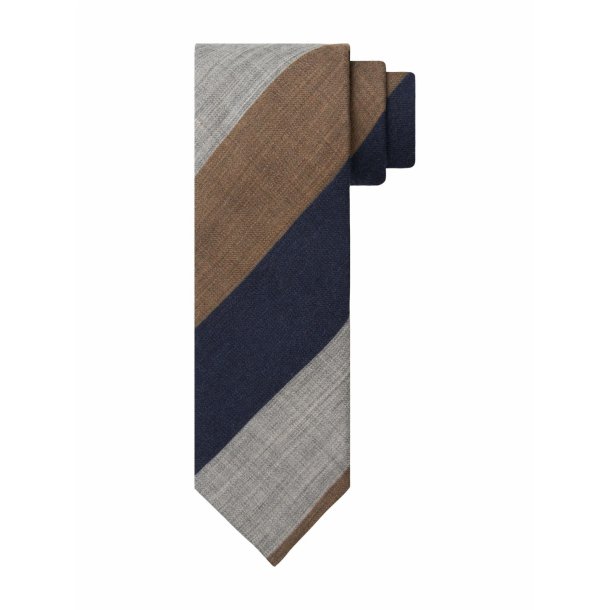 Wełniany krawat w ukośne niebieskie i kamelowe pasy – Profuomo