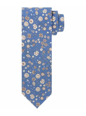 Granatowy krawat z jedwabiu w botaniczny wzór – Profuomo