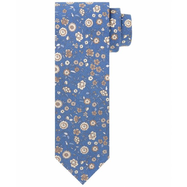 Granatowy krawat z jedwabiu w botaniczny wzór – Profuomo