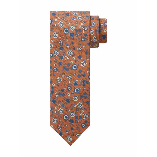 Pomarańczowy krawat z jedwabiu w botaniczny wzór – Profuomo